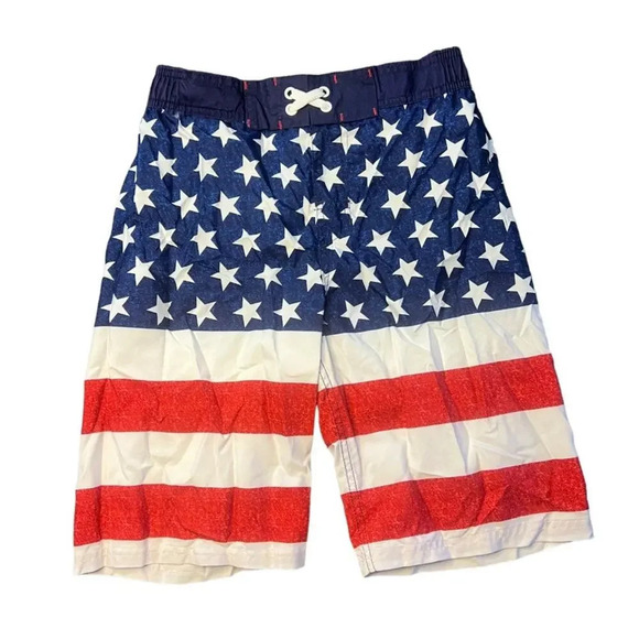 Cat & Jack Boys' Large Patriotic US Flag Red White Blue Star Stripes Swim Trunks - Picture 1 of 3